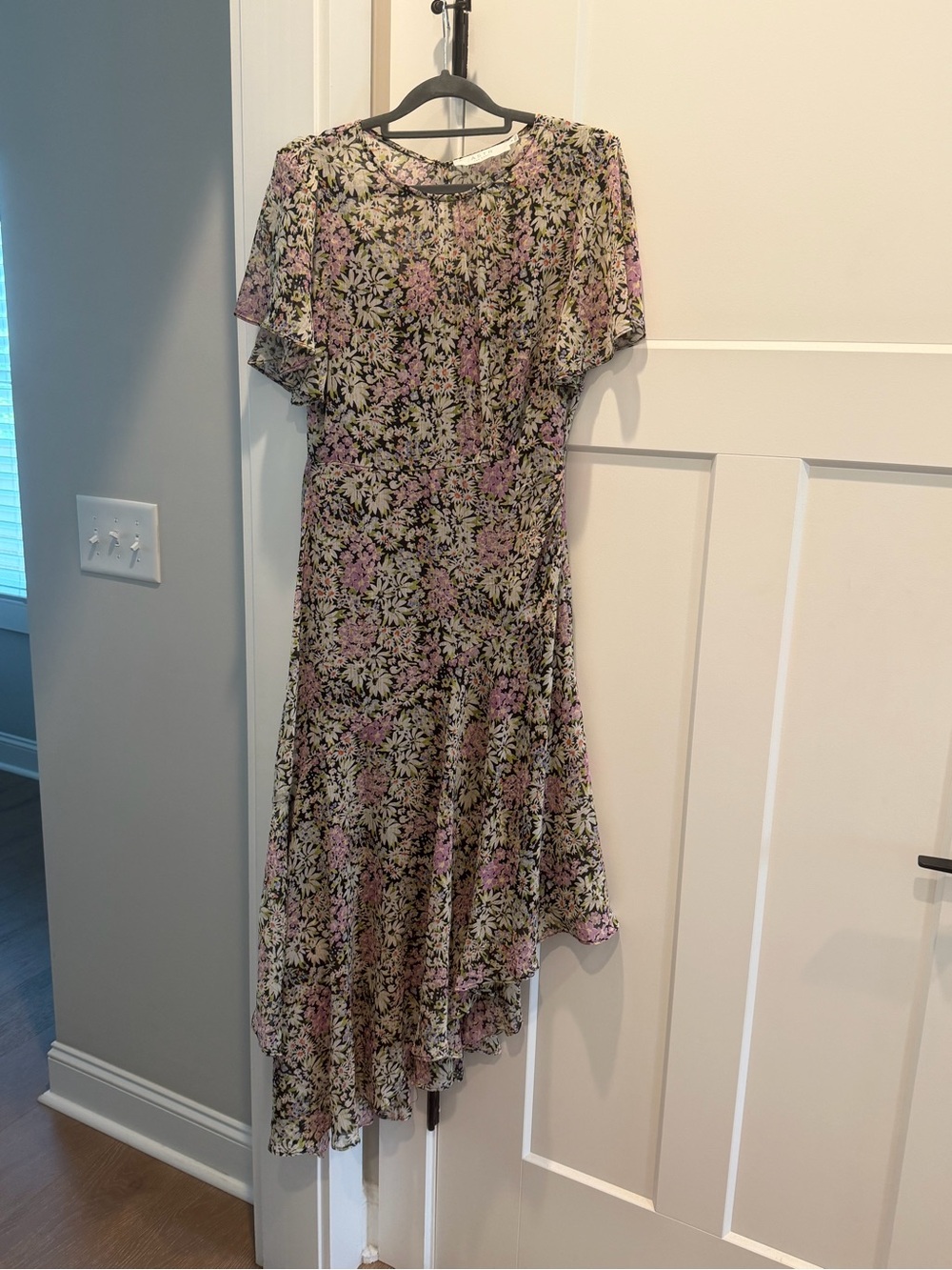 Astr Asymmetrical Floral Midi Dress in Pink and Black